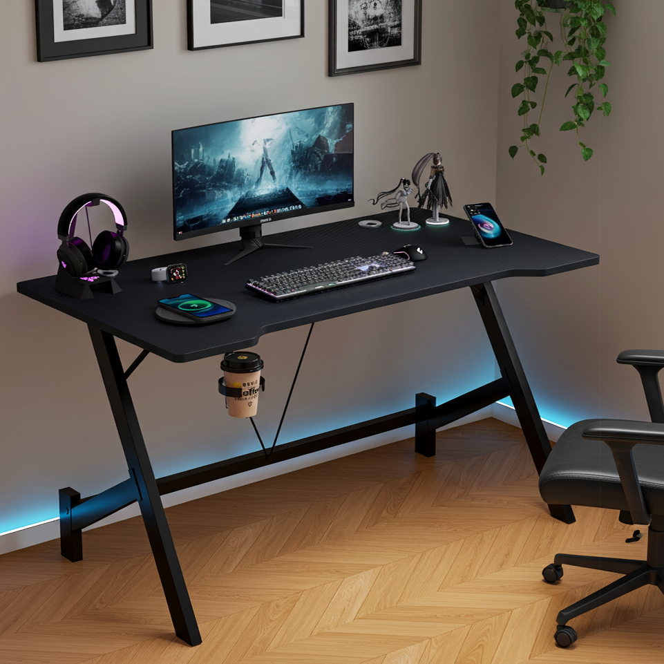 Gaming-Schreibtisch 110 cm mit Getränkehalter und Kabeldurchlass