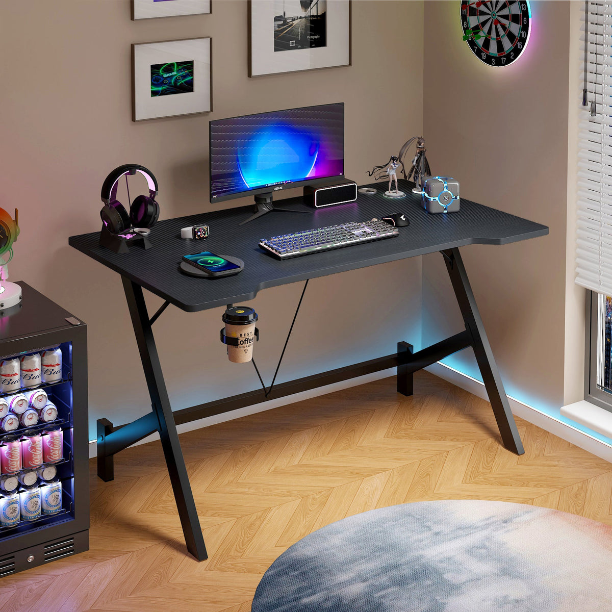Gaming-Schreibtisch 110 cm mit Getränkehalter und Kabeldurchlass