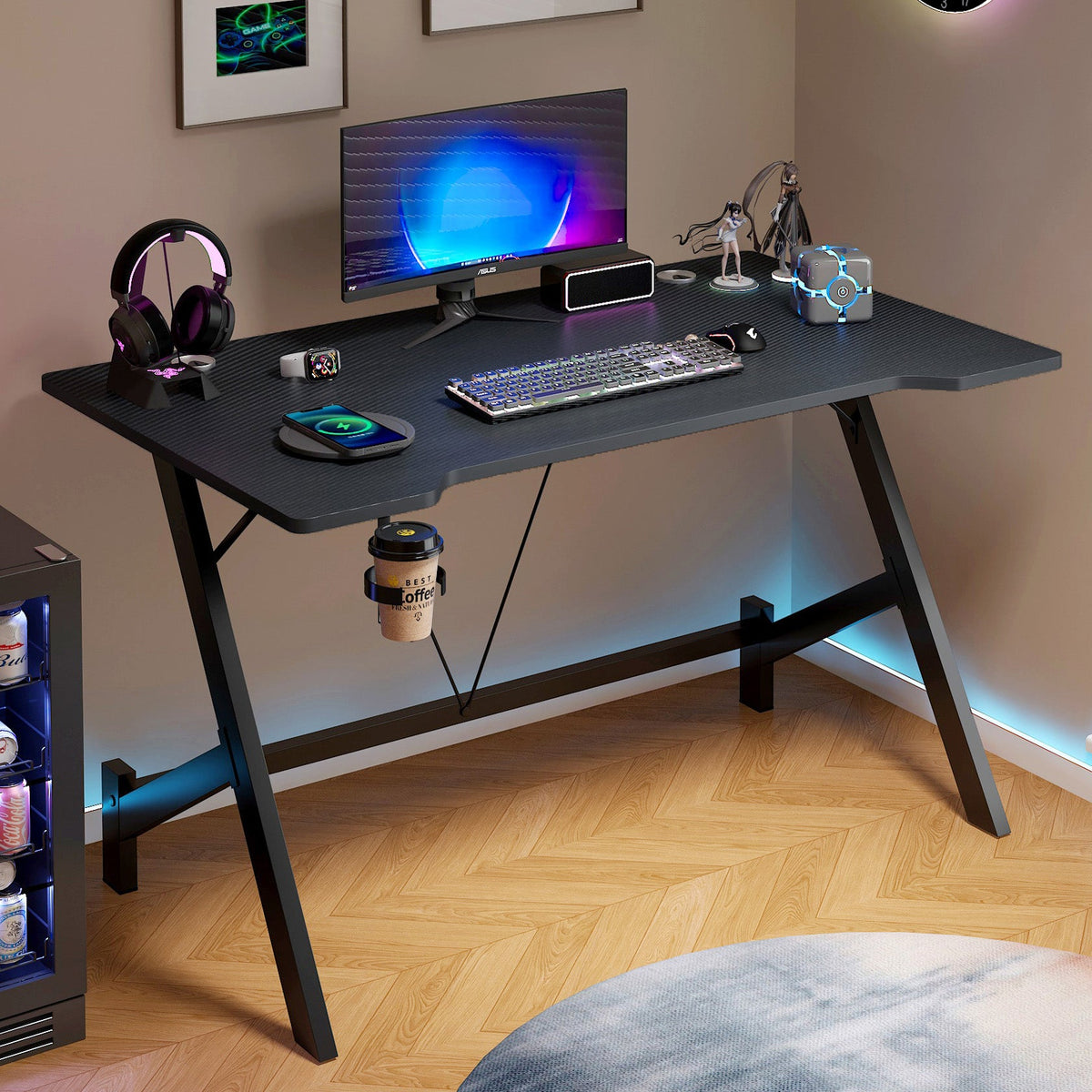 Gaming-Schreibtisch 110 cm mit Getränkehalter und Kabeldurchlass