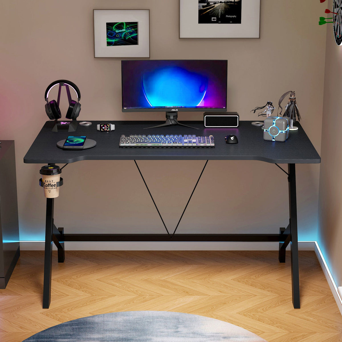 Gaming-Schreibtisch 110 cm mit Getränkehalter und Kabeldurchlass